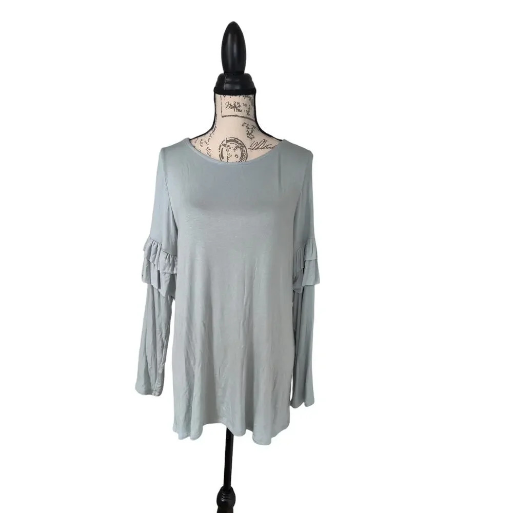 143 by Line Up Story Sage Green Ruffle Top Tunic Long Sleeve Modal Soft Size M